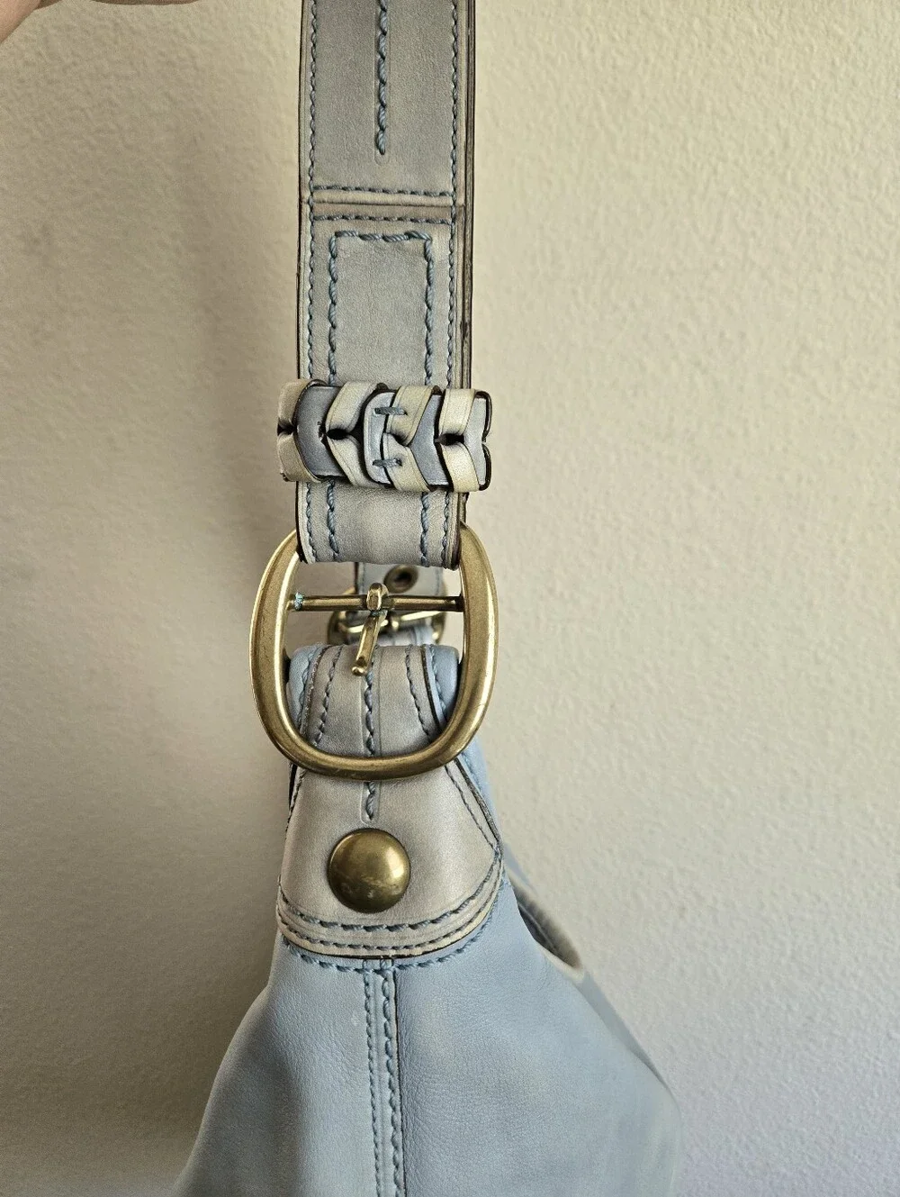 Coach 11422 Bleecker Tattersall Hobo Bag Duffle Purse Blue Leather Bleeker